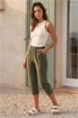 Khaki Petite Bengaline Cropped Stretch Trouser, Image 2 of 4