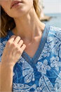 Navy  Leaf Print Lace Trim Top, Image 4 of 4