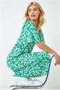Green Floral Print Ruched Midi Dress , Image 1 of 5