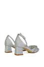 Silver 'Sarah' Ankle Strap Pointed Toe Diamante Mid Block Heels, Image 5 of 5