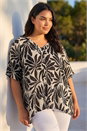 Black Curve Floral Asymmetric Blouse, Image 2 of 4
