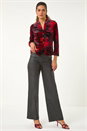 Red Floral Print Velvet Blouse, Image 2 of 5