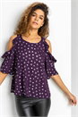 Plum Foil Print Frill Cold Shoulder Top , Image 1 of 4