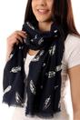 Navy Blue Silver Feather Lightweight Foil Scarf, Image 1 of 1
