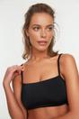 Black Square Neck Ruched Side Detail Bikini Top, Image 1 of 3