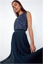 Navy  Petite Pleated Elastic Waist Maxi Skirt, Image 4 of 4