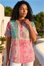 PINK Scarf Print Hotfix Buttoned Top, Image 2 of 4