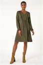 Khaki Ditsy Lace Trim V-Neck Frill Dress, Image 5 of 5