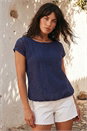 Navy  Cut Out Detail Stretch Top, Image 3 of 4