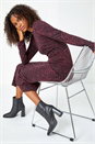 Burgundy Snake Print Jacquard Stretch Dress, Image 1 of 5