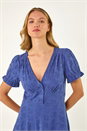 Denim Broderie Cotton Stretch Frill Dress, Image 4 of 6