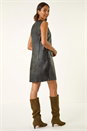 Black Faux Leather Pocket Detail Dress, Image 3 of 5
