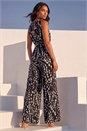 Black Animal Print Pleat Neck Jumpsuit, Image 3 of 4