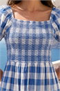 Blue Check Print Shirred Midi Dress, Image 4 of 4