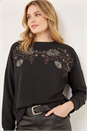 Black Floral Embroidered Sweatshirt , Image 3 of 4
