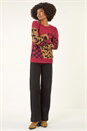 Maroon Colour Block Abstract Knit Jumper, Image 3 of 5