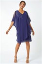 Navy Embellished Cold Shoulder Overlay Dress, Image 1 of 5