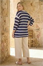 Navy  Curve Stripe Crochet Knit Cardigan , Image 3 of 4