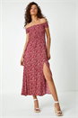 Red Floral Shirred Bardot Maxi Dress, Image 2 of 6