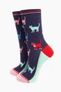 Navy Blue Bamboo Socks - Navy/Multi, Cats, Image 1 of 4