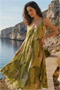 Dark Green Dusk Leaf Print Tassel Maxi Dress, Image 2 of 4