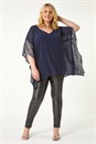Navy  Curve Sequin Trim Overlay Top, Image 2 of 5