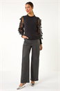 Black Sheer Feather Sleeved Jumper, Image 2 of 5