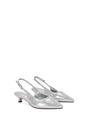 Silver Slingback Kitten Heel Court Shoes With Pointed Toe, Image 3 of 6