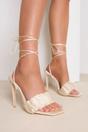 Cream Ruched Satin Strappy High Heel Sandal - Madison, Image 1 of 3
