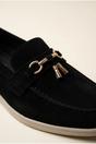 Black iKrush Black Camille Womens Suede Padlock Charm Loafers, Image 2 of 4