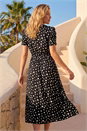 Black Polka Dot Ruched Sleeve Midi Dress, Image 3 of 4