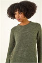 Khaki Button Detail Curved Hem Jumper, Image 5 of 6