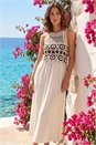 Chocolate Petite Crochet Top Linen Blend Maxi Dress , Image 1 of 4