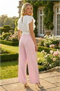 Light Pink Colour Block V-Neck Stretch Jumpsuit , Image 3 of 4