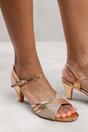 Gold 'Portugal' Low Heel Sandals Buckle Ankle Strap, Image 2 of 2