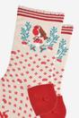 Red Christmas Robin Wreath Bamboo Socks, Image 3 of 5