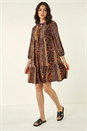 Tan Abstract Print Smock Stretch Dress, Image 2 of 6