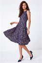 Navy Fit And Flare Lace Midi Skater Dress, Image 1 of 5