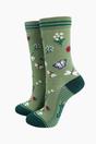 Green Garden Ladybird Butterfly Bamboo Socks, Image 1 of 4