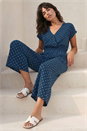 Navy  Metallic Foil Print Stretch Jumpsuit, Image 2 of 4