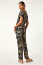 Navy  Leaf Print V-Neck Jumpsuit, Image 3 of 5