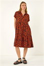 Rust Leaf Print Collared Smock Dress, Image 2 of 5
