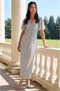 Silver Metallic Plisse Bodycon Maxi Dress, Image 1 of 4
