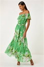 Green Floral Bardot Belted Maxi Dress, Image 2 of 5