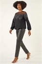 Black Sequin Detail Bubble Hem Top, Image 2 of 6