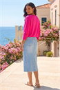Fuchsia Plain Stretch V-Neck Longline Jumper, Image 3 of 4