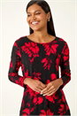 Red Floral Jacquard Chiffon Hem Top, Image 4 of 5