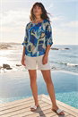 Blue Abstract Print Stretch Top, Image 2 of 4