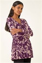 Purple Floral Print Tie Front Stretch Top, Image 4 of 5