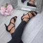 Black AJVANI Black High Heel Crossed Straps Buckle Strappy Sandals, Image 5 of 6